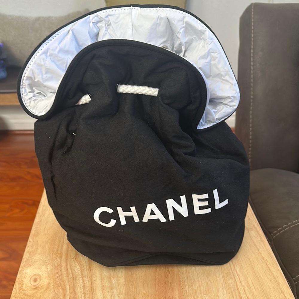 CHANEL Black and White Drawstring Backpack